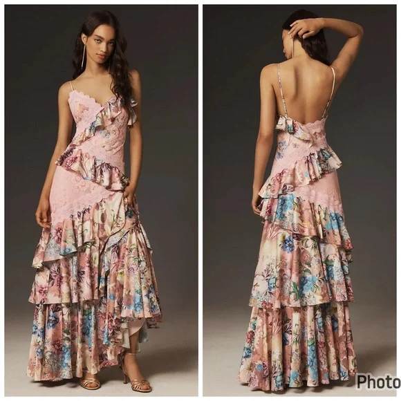 パーティードレス BHLDN Elora Sleeveless V-Neck Ruffle Lace Maxi Dress BHLDN Elora Sleeveless V-Neck Ruffle Lace Maxi Dress